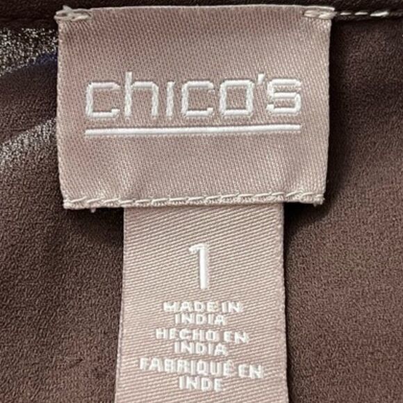 Chico's Sheer Brown Long Sleeve V-Neck Cold Shoulder Blouse - Picture 9 of 11